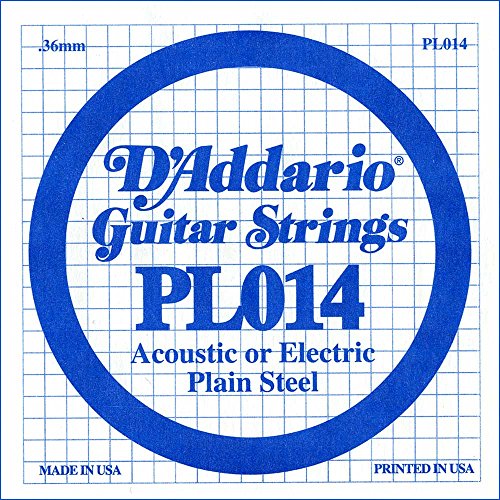 D'Addario Plain Steel Single Guitar String for Acoustic or Electric Guitars .014
