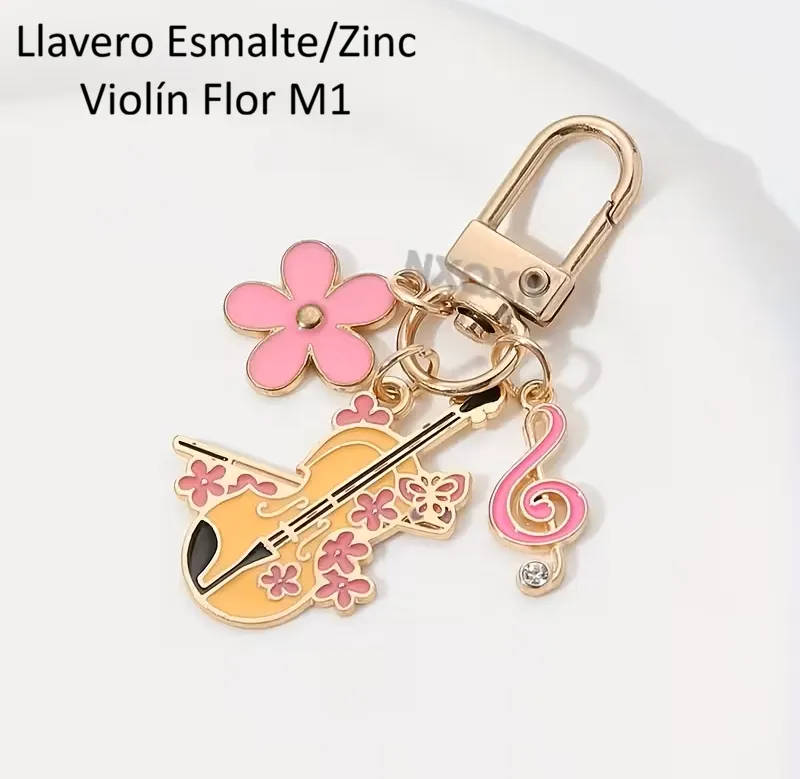 Llavero EsmalteZinc Violín Flor M1.webp