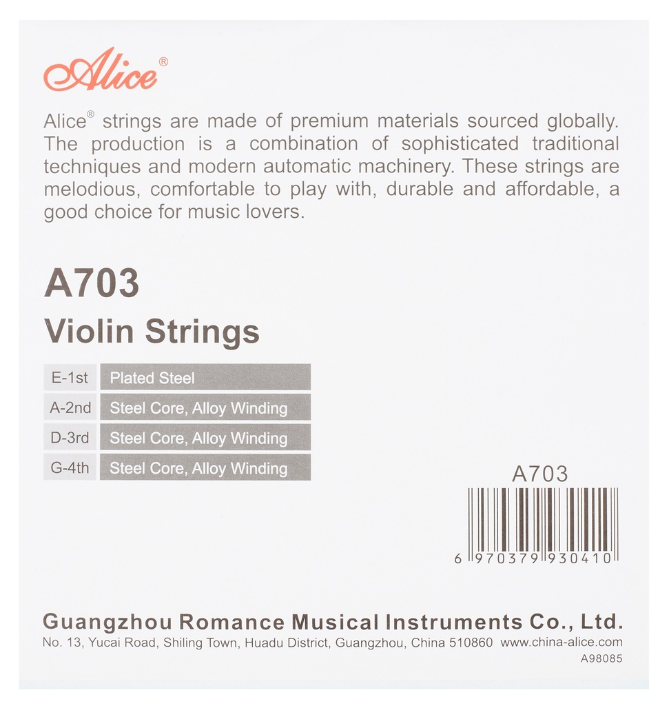 Encordado para Violín 4/4 Alice A703