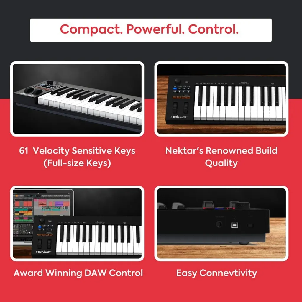 Controlador MIDI 61 teclas, Nektar, USB, piano, teclado, GX612.webp