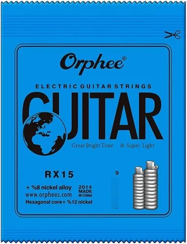 Encordado G Electrica ORPHEE RX15 9-42, paquete, juego 6 cuerdas Guitarra, acero.
