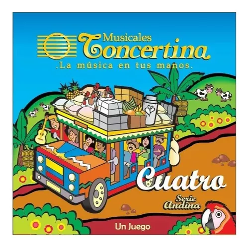 Encordado CUATRO N.B., CONCERTINA paquete 4 cuerdas llanero