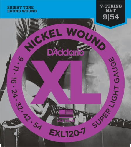 Encordado Guitarra Electrica D'Addario 7 Cuerdas Nickel Wound XL 9-54 