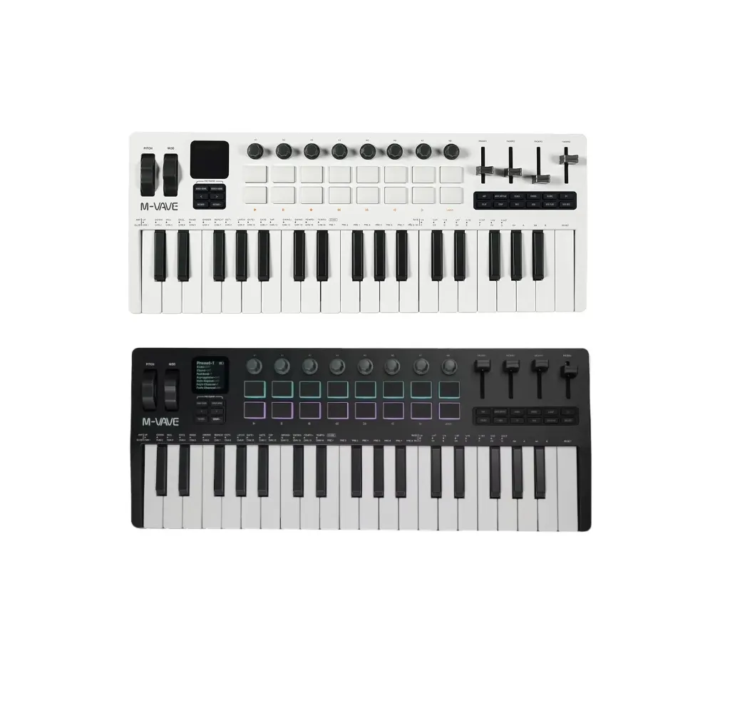 [CM37BK] Controlador MIDI 37 teclas, M-VAVE,  Bluetooth, USB, piano, teclado, SMK37 PRO, 16 Pad Strike, 4/8 Fader (Negro)