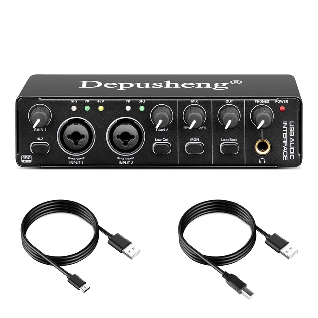Interfaz DEPUSHENG I-2 Canales de Audio USB 24 Bits/192 KHz, interface tarjeta de audio sonido, para Grabación profesional.