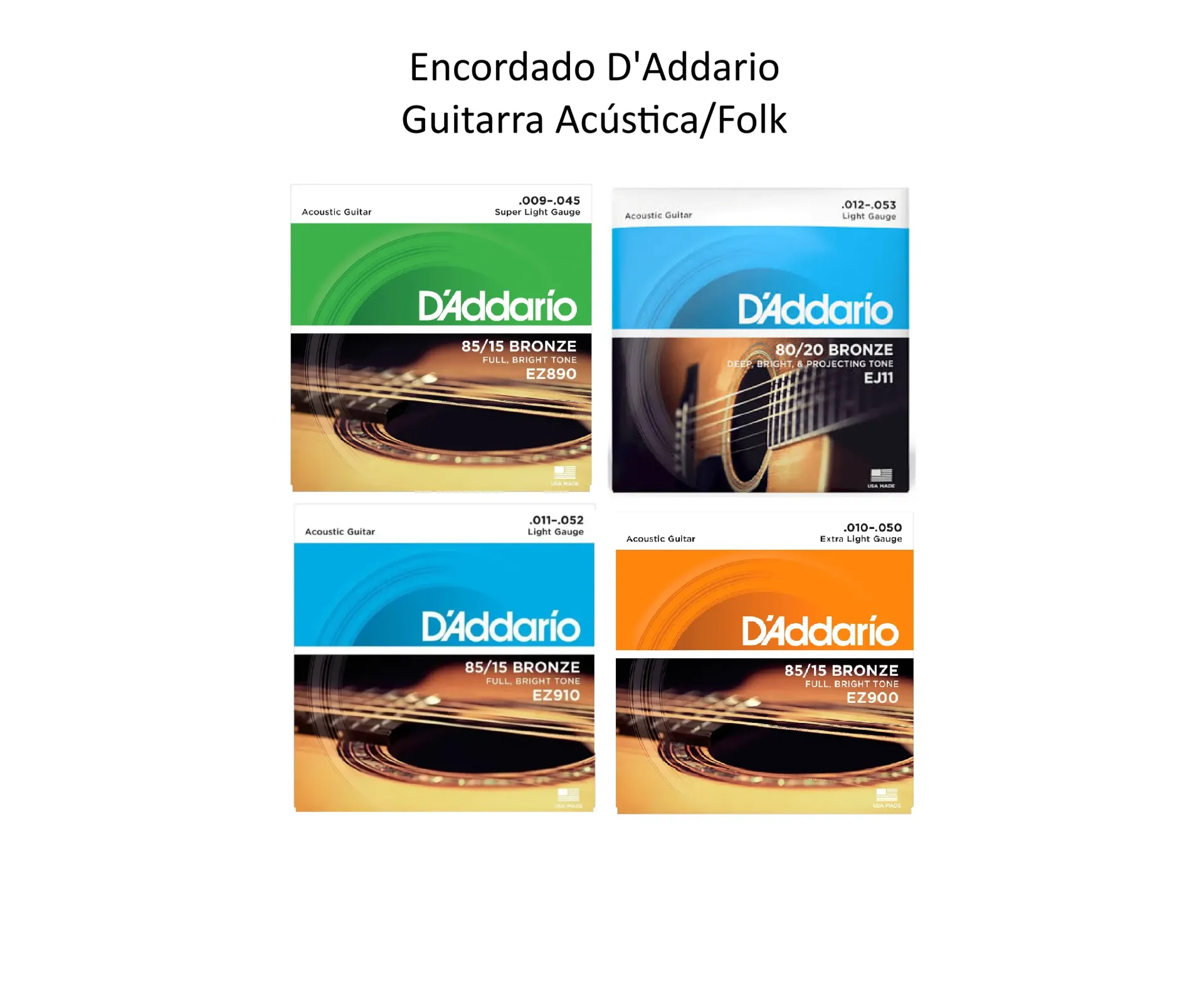 Encordado G Acustica, D'Addario Guitarra Folk, Acero. Juego Cuerdas