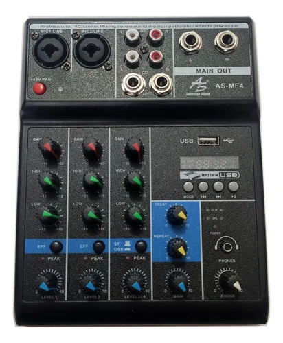 Mezcladora de 4 Canales Con BT-USB Grabación American Sound AS-MF4