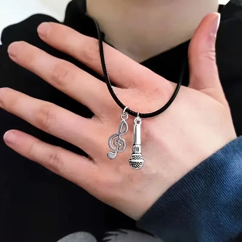 Collar de notas de música de estilo vintage, cordón de poliéster negro