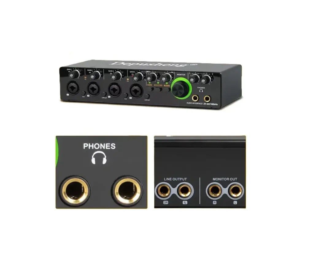 Interfaz DEPUSHENG I-4 Canales de Audio USB 24 Bits/192 KHz, interface tarjeta de audio sonido, para Grabación profesional.