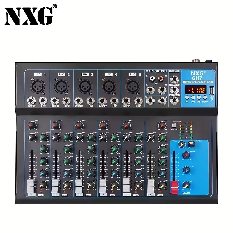 [GH7] Mezcladora 7 Canales 5 XLR de Baja, NXG GH7 / BOMGE F7-MP3 Bluetooth, efectos, interfaz USB