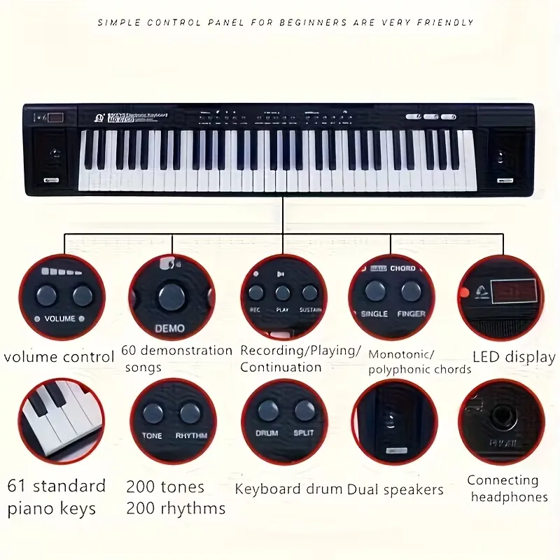 Piano Teclado electrónico 61 teclas, 5 octavas Organeta MQ 6150