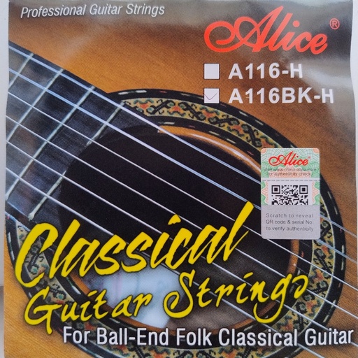 [A116BKH] Encordado Guitarra Clasica Alice A116BKH Nylon Negro 